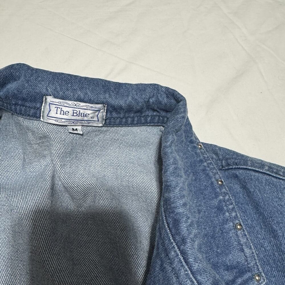 The Blue Western Cowboy Denim Jacket Embroidered Boots Hats Stars Size M - Picture 3 of 10